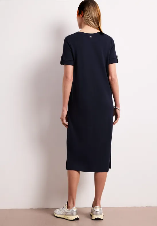 Midi-Kleid mit Rundhals und Knöpfen shadowed navy