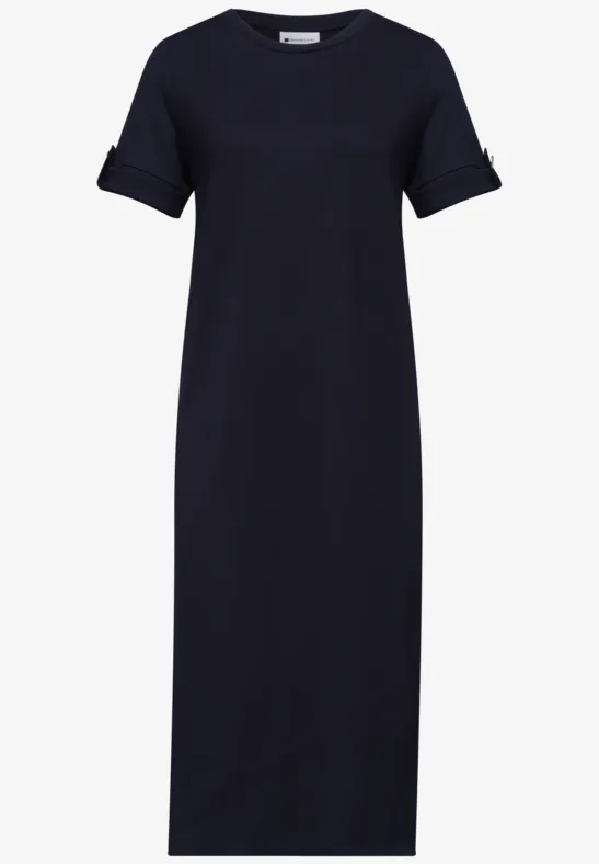 Midi-Kleid mit Rundhals und Knöpfen shadowed navy
