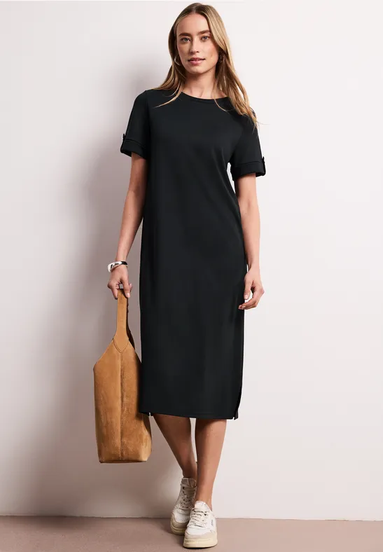 Midi-Kleid mit Rundhals und Knöpfen deep bound green