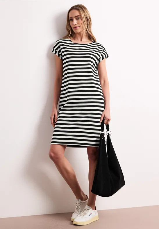 Knielanges Kleid aus Jersey mit Streifen Black