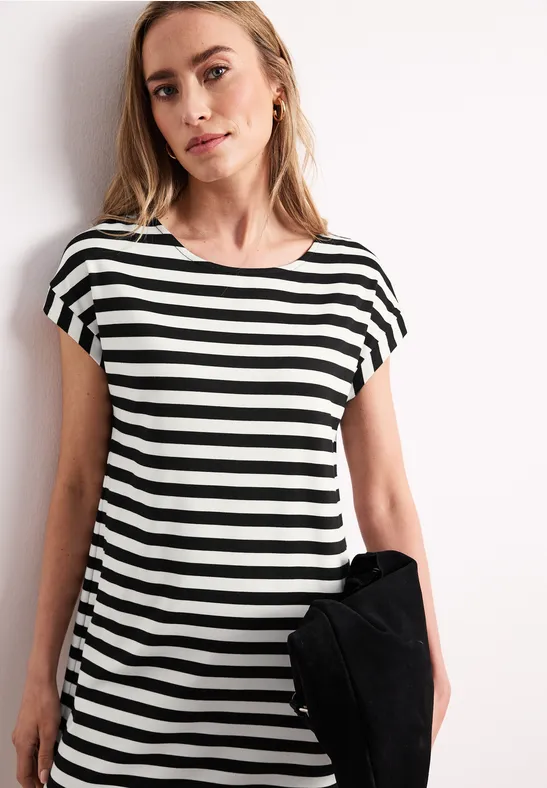 Knielanges Kleid aus Jersey mit Streifen Black