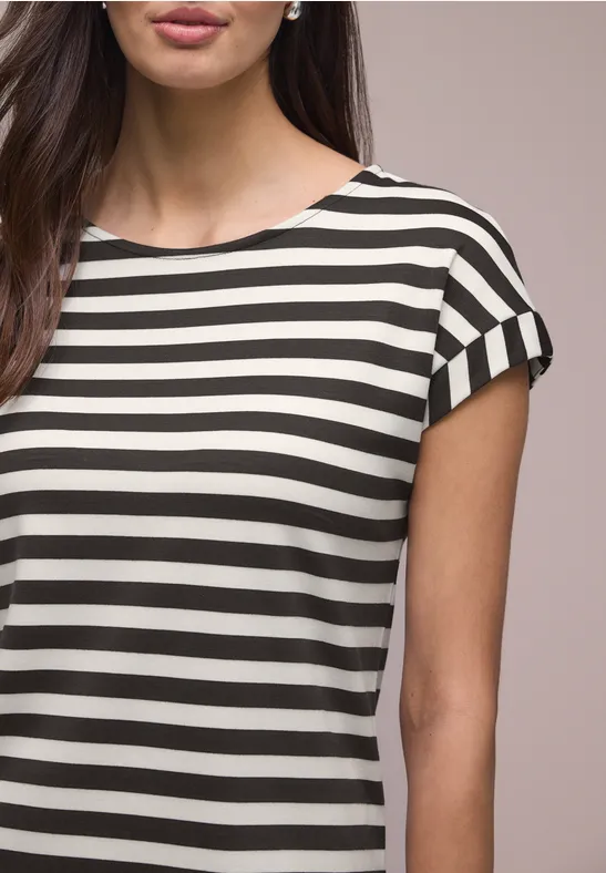 Knielange jersey jurk met strepen espresso brown