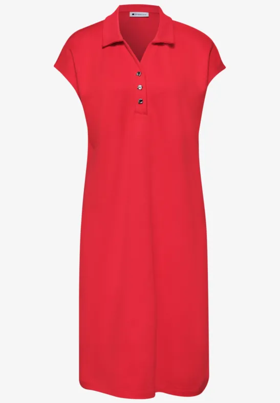 Rotes knielanges Polo-Kleid mit kurzen Ärmeln und Knopfleiste
