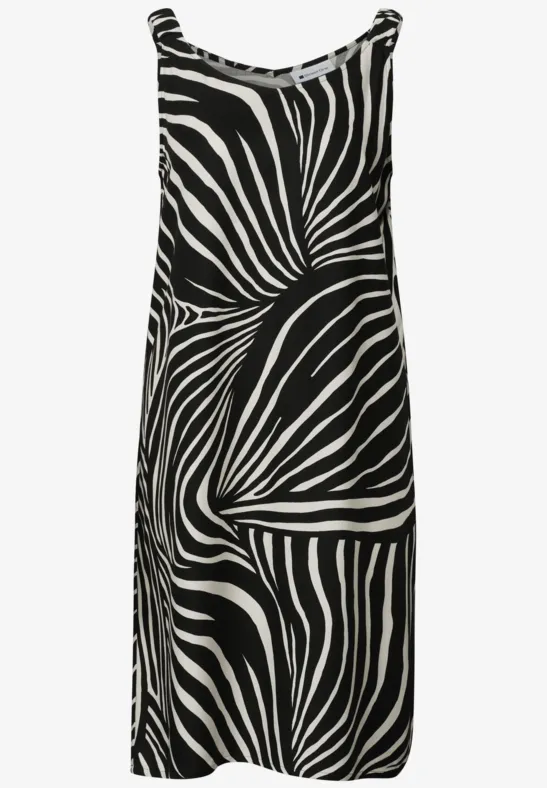 Schwarz-weißes, ärmelloses Kleid mit Zebramuster