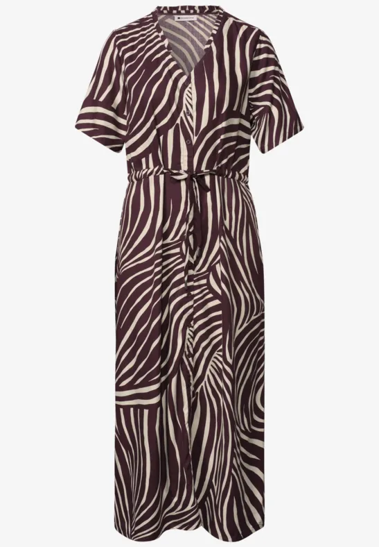 Robe midi zébrée à manches courtes avec ceinture marquée à la taille