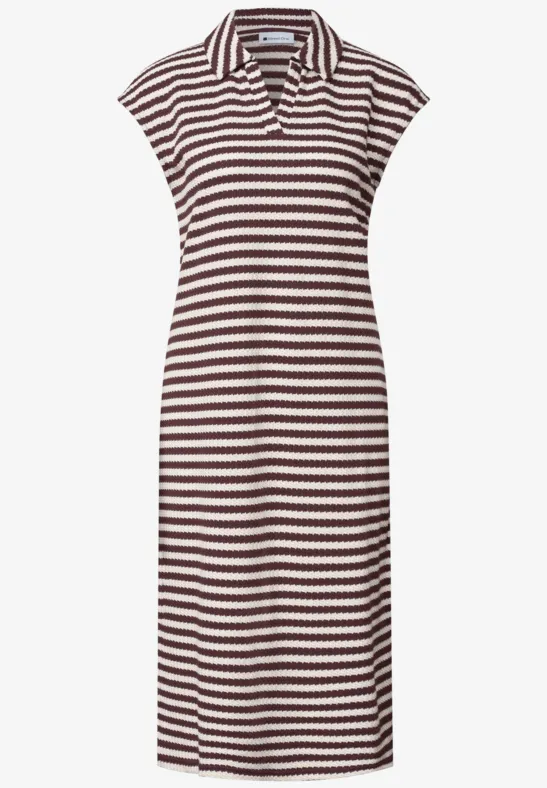 Ärmelloses Polokleid mit weißen und dunkelroten Streifen