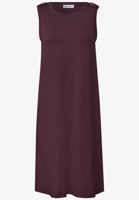 Ärmelloses, midi-langes, kastiges Kleid in dunklem Beerenton.