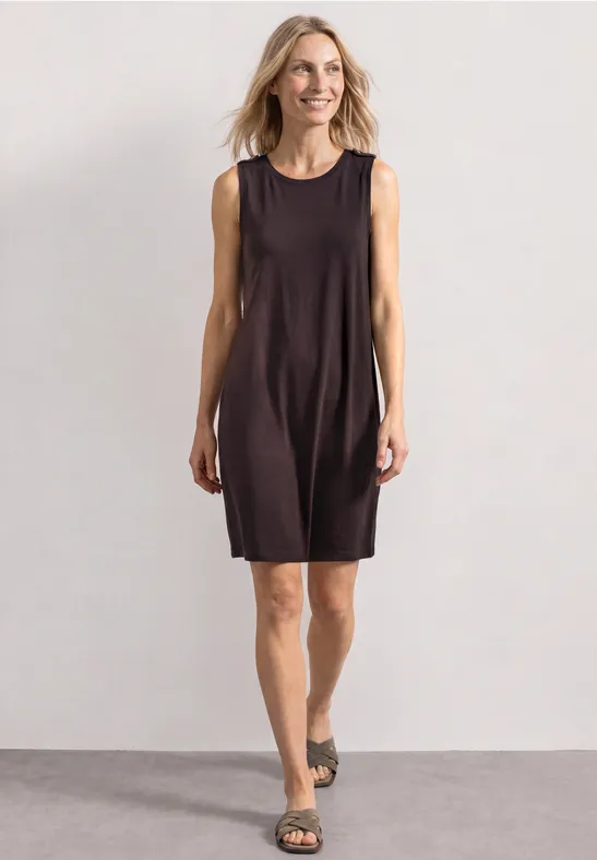 Knielanges Kleid mit Rundhals und Knopfdetail black coffee