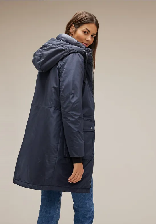 Veste Matelassée Longue Street One Pour Femme - Capuche Ajourée, Poches Zippées, Pour L'Hiver