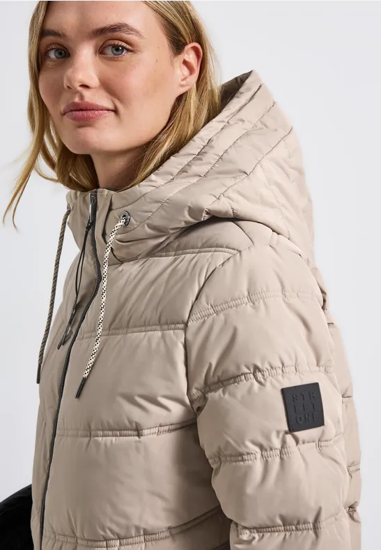 Lange Steppjacke Smooth Champagne