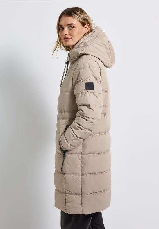 Lange Steppjacke Smooth Champagne