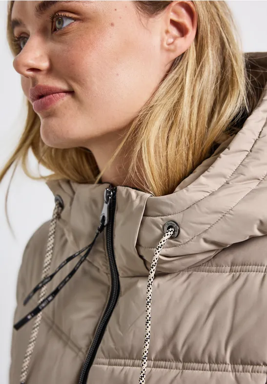 Lange Steppjacke Smooth Champagne