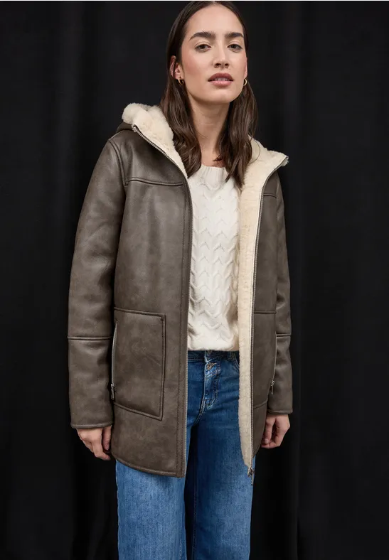Leder-Look Jacke Sandy Mocca
