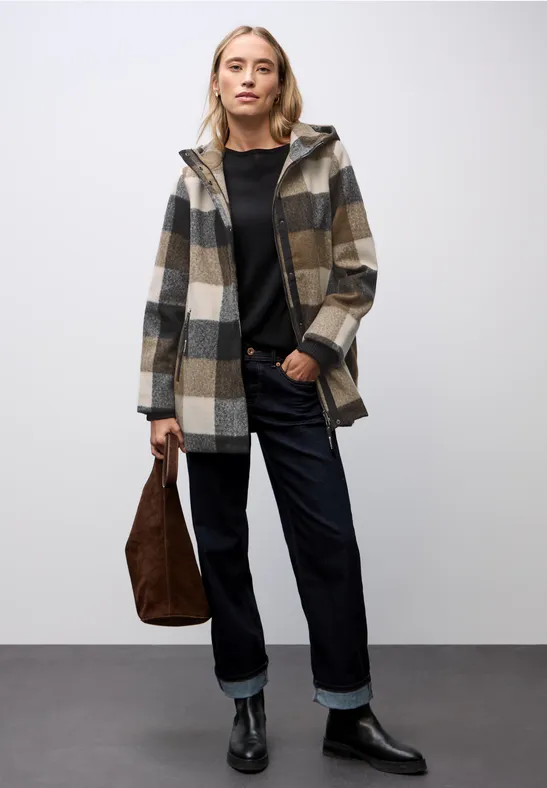 Karierte Jacke mit Kapuze Black