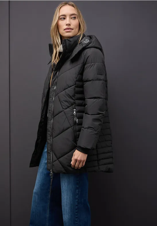 Gewatteerd jack in midilengte Black