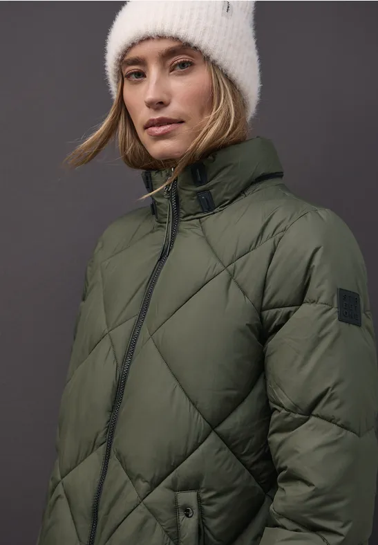 Veste longue matelassée cypress green