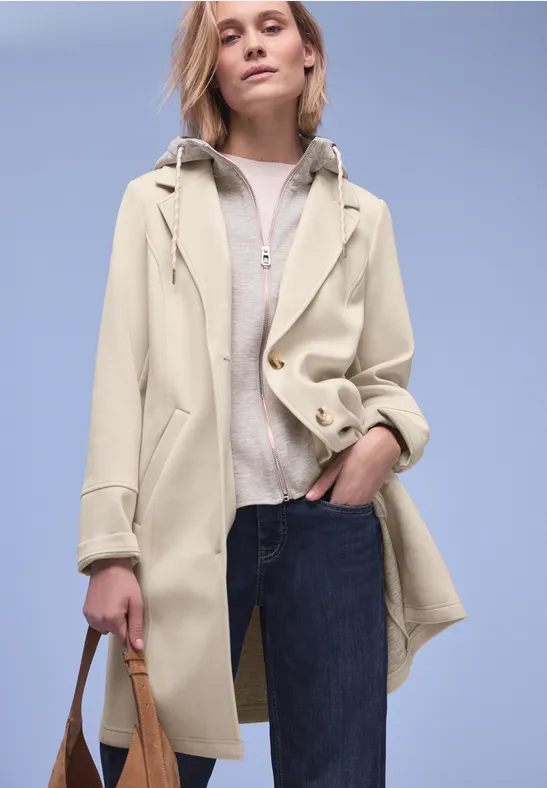 Coat met inlegwerk powder beige