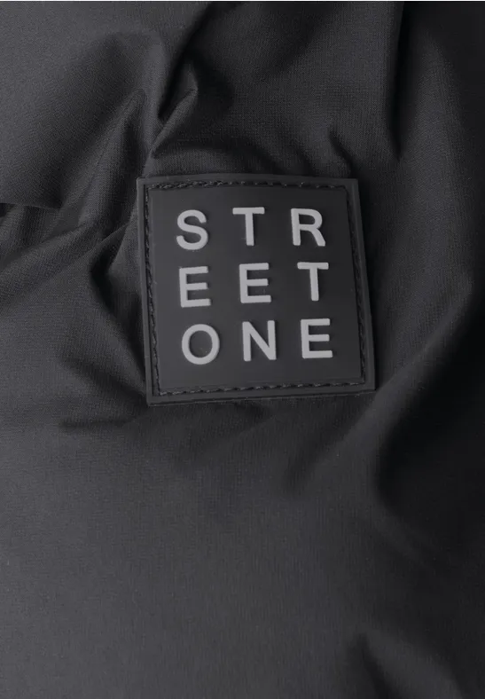 Petite pochette noire en nylon avec un patch carré 'STREET ONE'