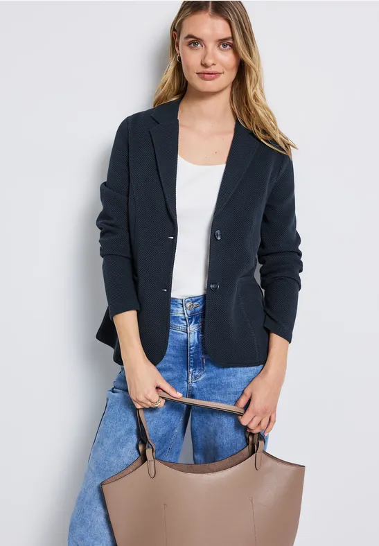Basis blazer met structuur deepwater blue