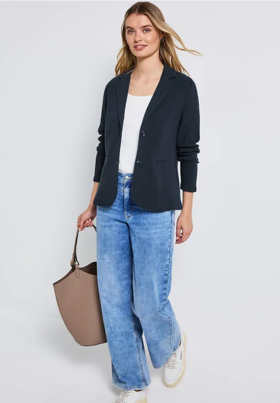 Basis blazer met structuur deepwater blue