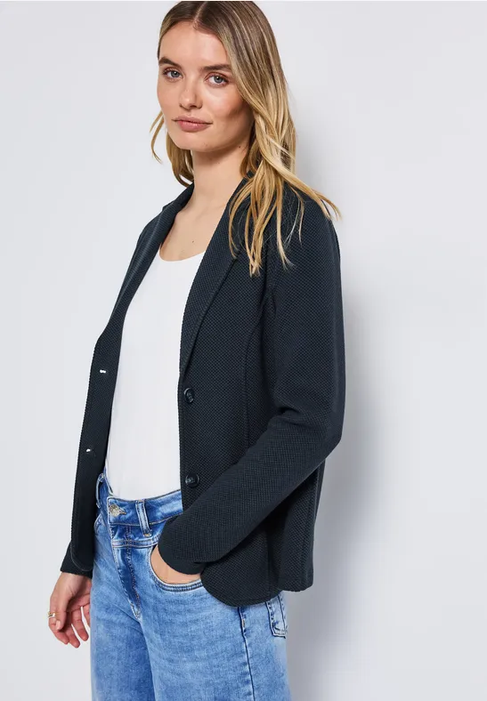 Basis blazer met structuur deepwater blue