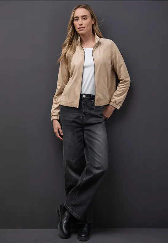 Kurze Velours Jacke sanded beige