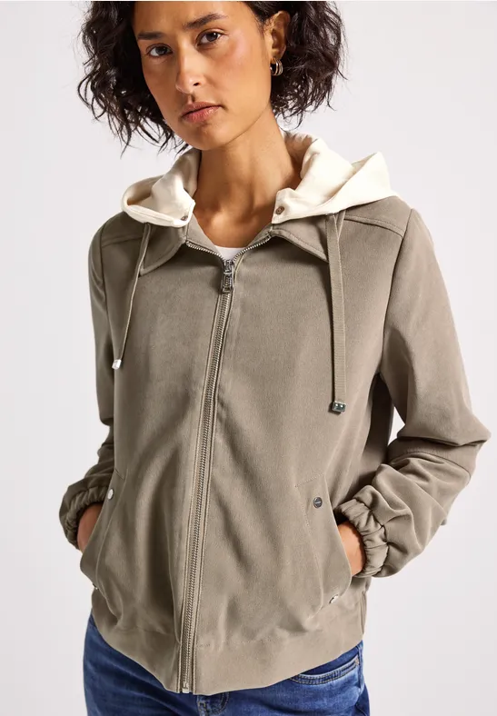 Blouson met capuchon van jersey morning beige