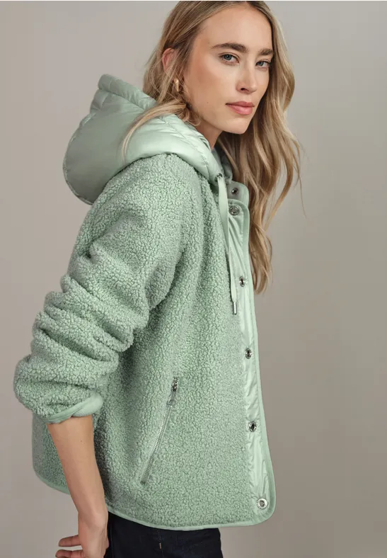 Teddy Jacke mit Kapuze serene green