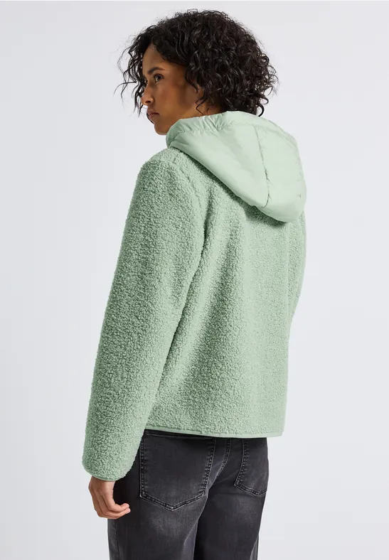 Teddy Jacke mit Kapuze serene green