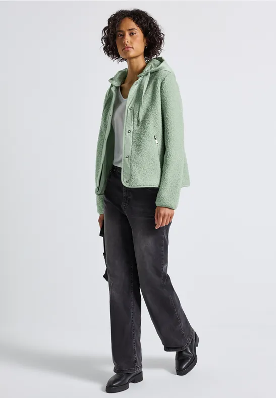 Teddy Jacke mit Kapuze serene green