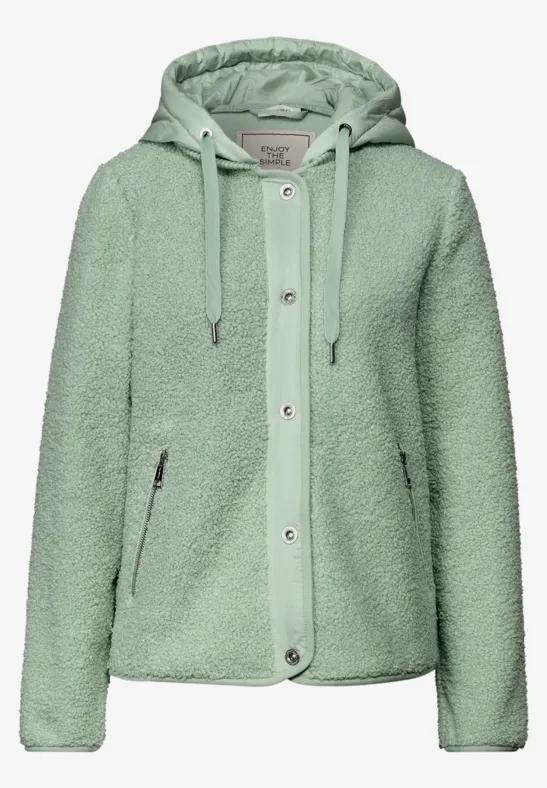 Teddy Jacke mit Kapuze serene green