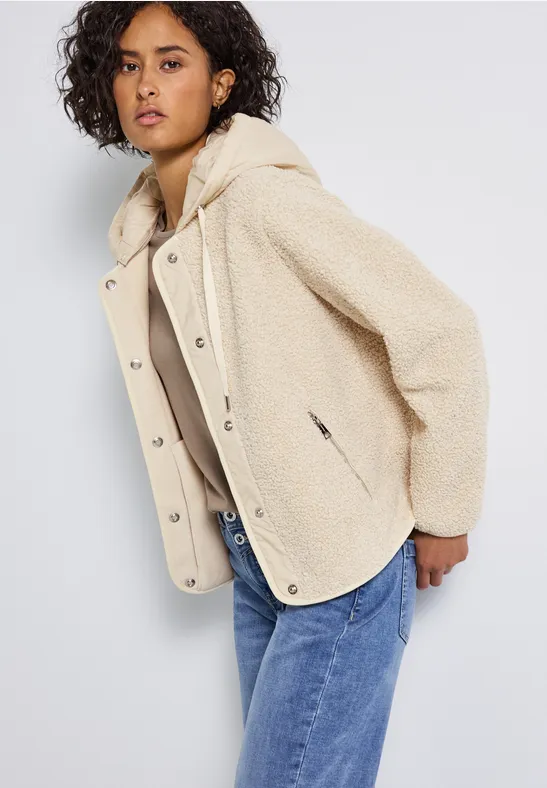 Veste Teddy avec capuche Soft Fawn Beige