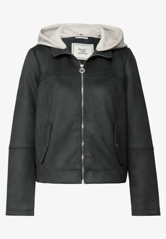 Veloursjacke mit Kapuze evernight green
