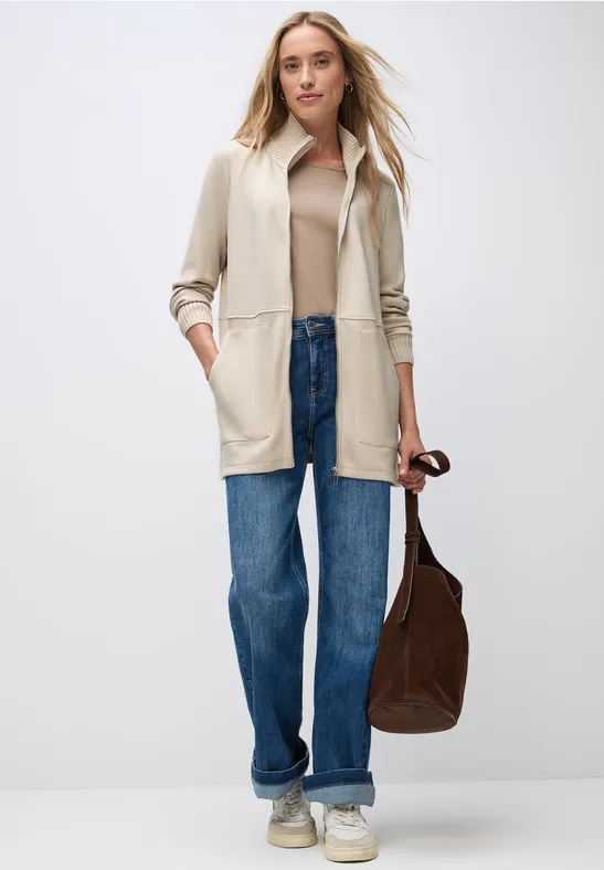 Sweatjacke mit Strickdetails soft fawn beige