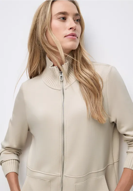 Sweatjacke mit Strickdetails soft fawn beige