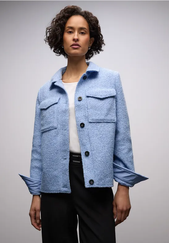 Overshirt in Wolloptik frosted blue mel.