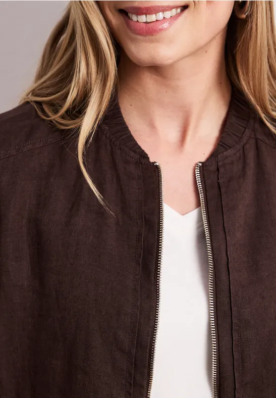 Blouson mit gerafftem Saum und Zipper espresso brown
