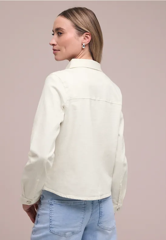 Denim jack met knoopsluiting en borduursel Ecru Washed
