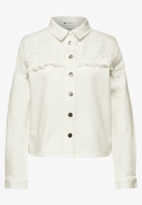 Denim jack met knoopsluiting en borduursel Ecru Washed