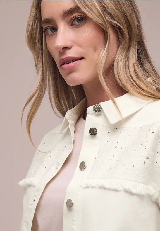 Denim jack met knoopsluiting en borduursel Ecru Washed