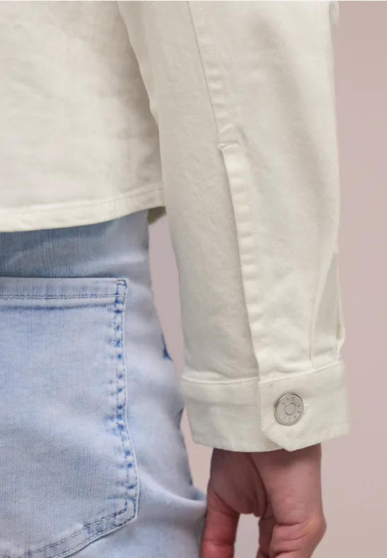 Denim jack met knoopsluiting en borduursel Ecru Washed