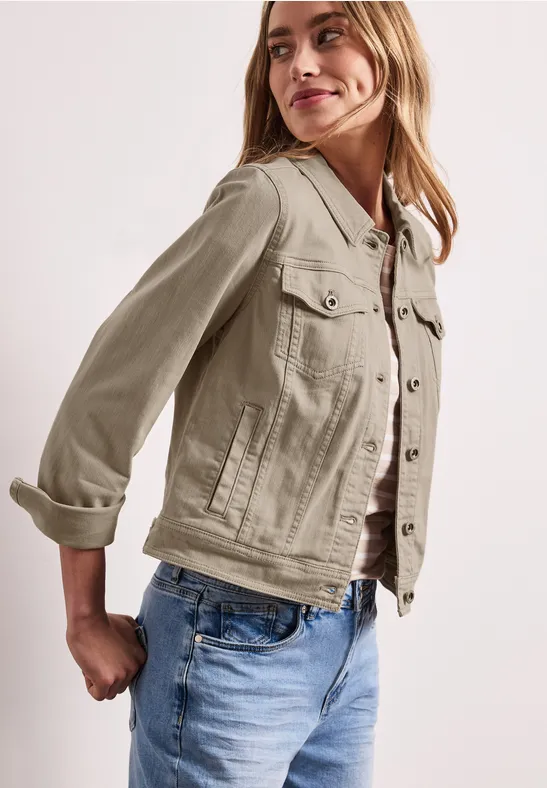 Jacke im Colored-Denim-Look mit Taschen Beige Washed