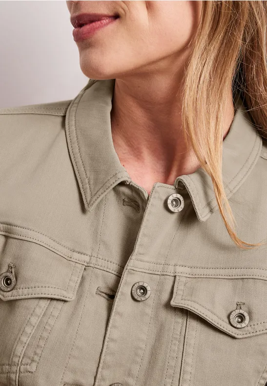 Jacke im Colored-Denim-Look mit Taschen Beige Washed