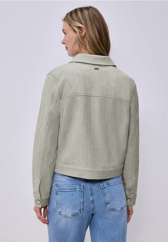 Jas met visgraatmotief en ritssluiting smoke beige