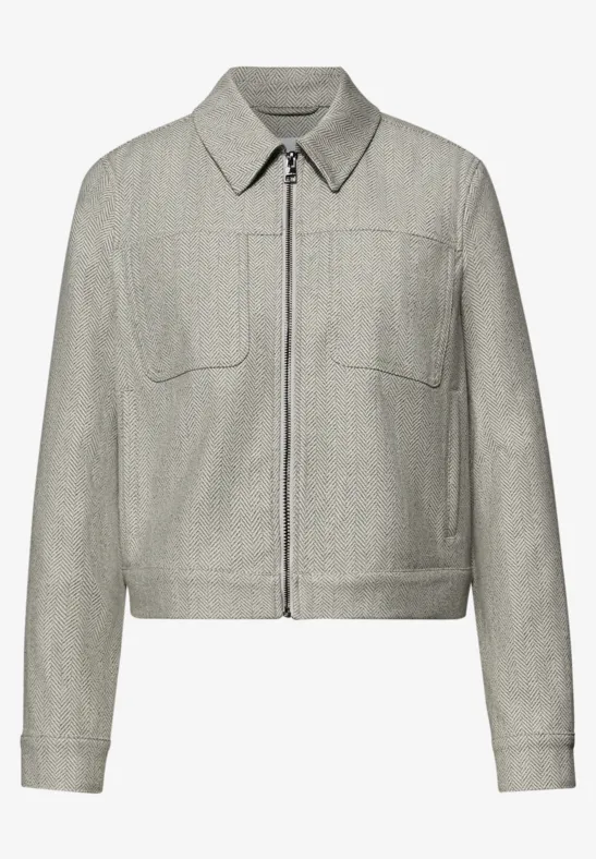 Jas met visgraatmotief en ritssluiting smoke beige