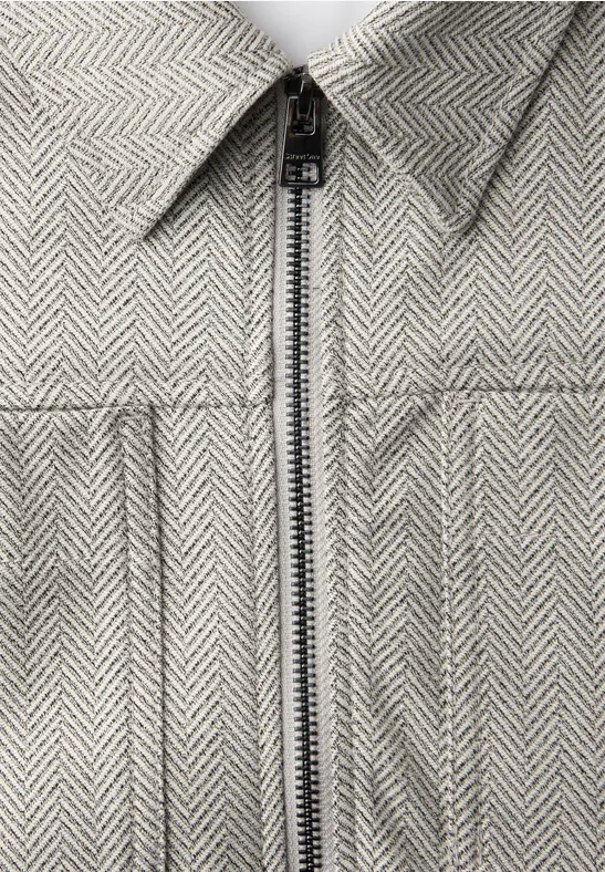 Jas met visgraatmotief en ritssluiting smoke beige