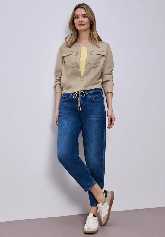 Jacke im Washed-Look mit Tunnelzug safari beige