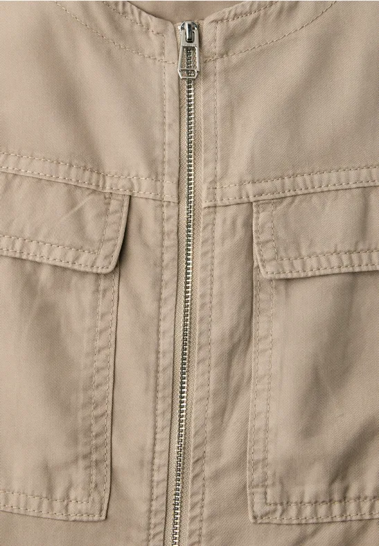 Jacke im Washed-Look mit Tunnelzug safari beige