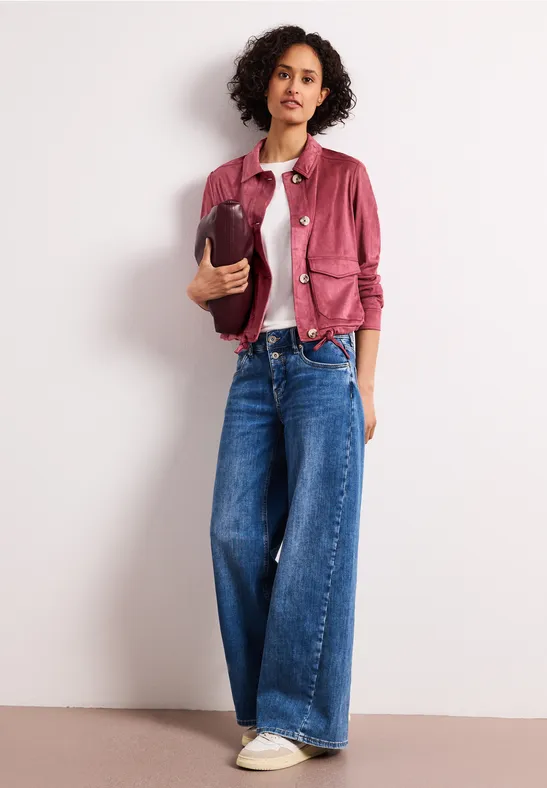 Welurowa kurtka z listwą guzikową dark clouded blush