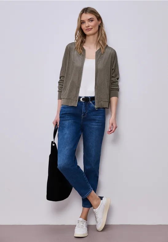 Blouson van velours mesh met ritssluiting dark beige